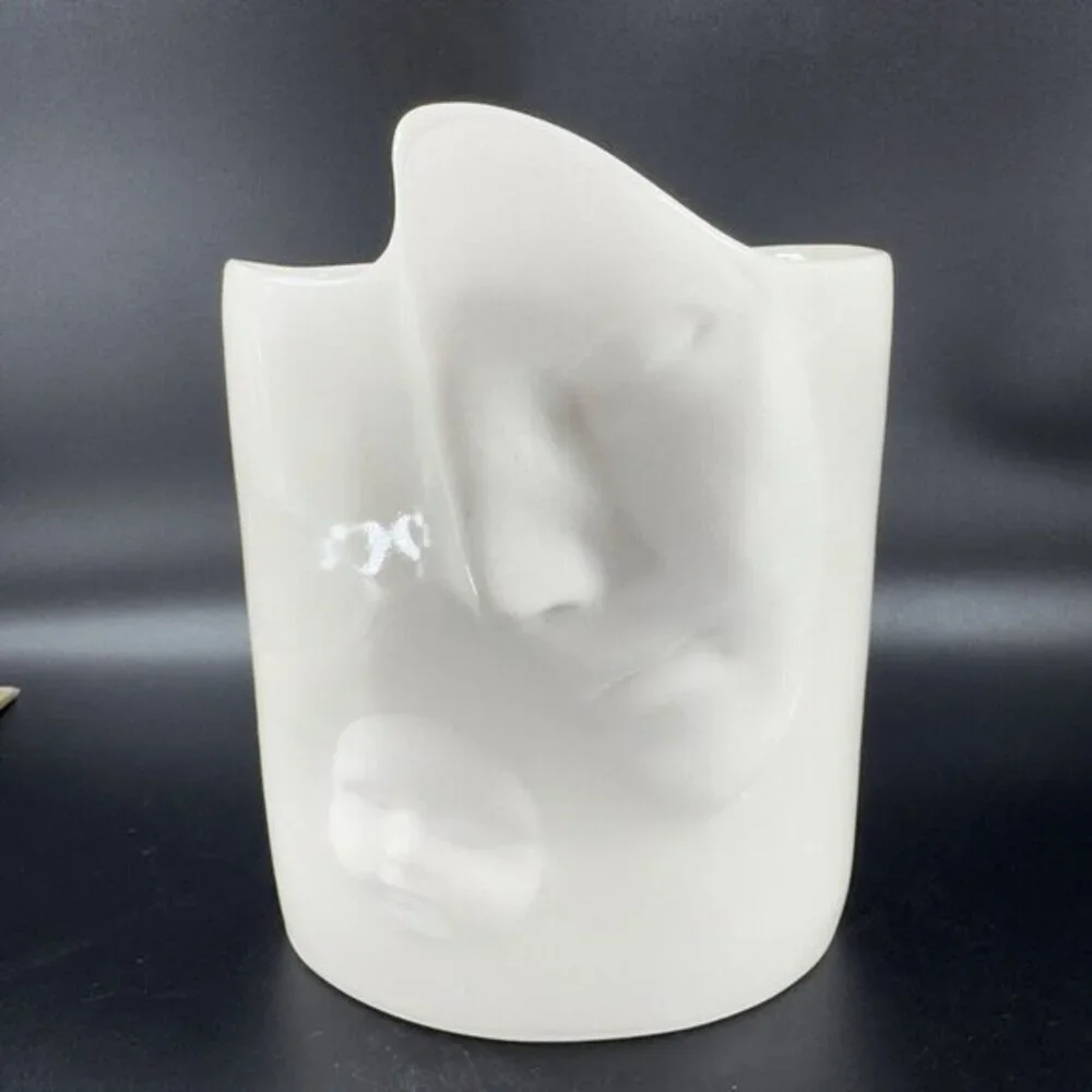 Sara Lund Face Vase Mother and Child Hand Made Stoneware‎ Pottery Artist Signed